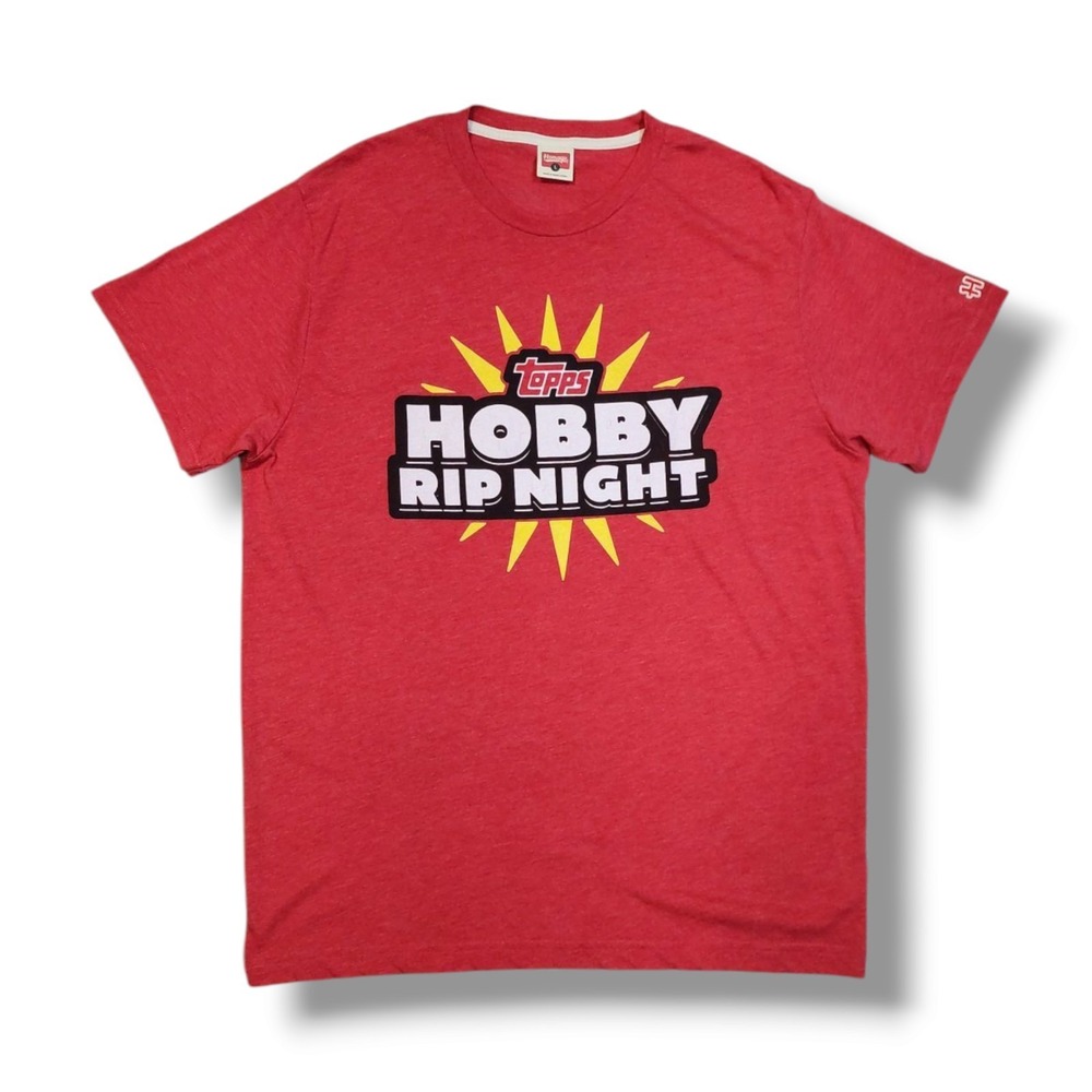 Homage‎ Topps Hobby RIP Night Embroidered on Sleeve Red T-Shirt Men's L